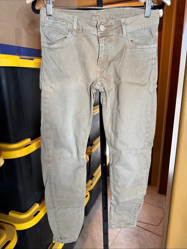 Blue Fire Co Chloe Skinny Ankle Jeans Beige Sand Storm Zip Hem Size 28 - Image 3
