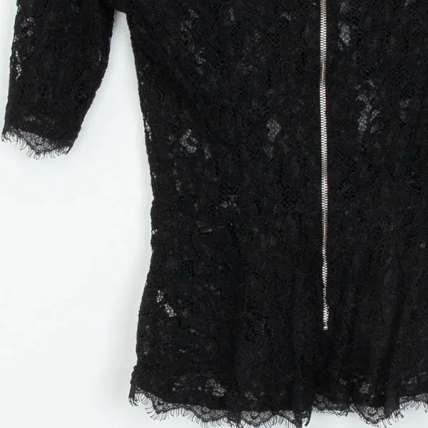 Aritzia Womens Babaton Eyelash Lace Peplum Short Sleeve Top Size‎ XS Black Goth - Image 7