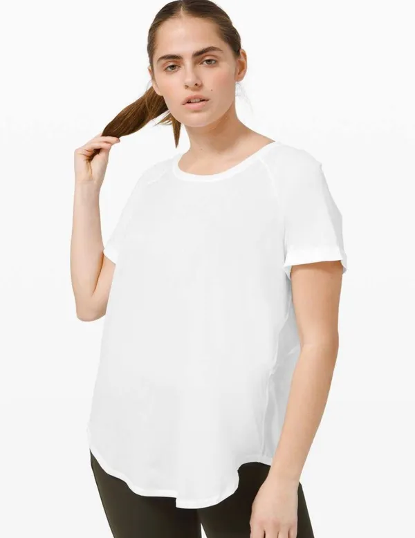 Lululemon Womens White Open Up Tie Back Flowy Athletic Workout Short Sleeve Tee - Image 3