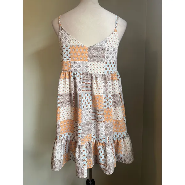 Pink Lily Patchwork Boho Mini Dress Orange Brown Cream Ruffle cottagecore‎ y2k S - Image 2