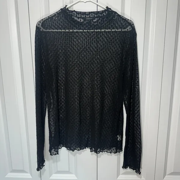 Ambiance‎ Mesh Top Womens 2X Black Polka Dot Sheer Mock Long Sleeve Whimsigoth - Image 2