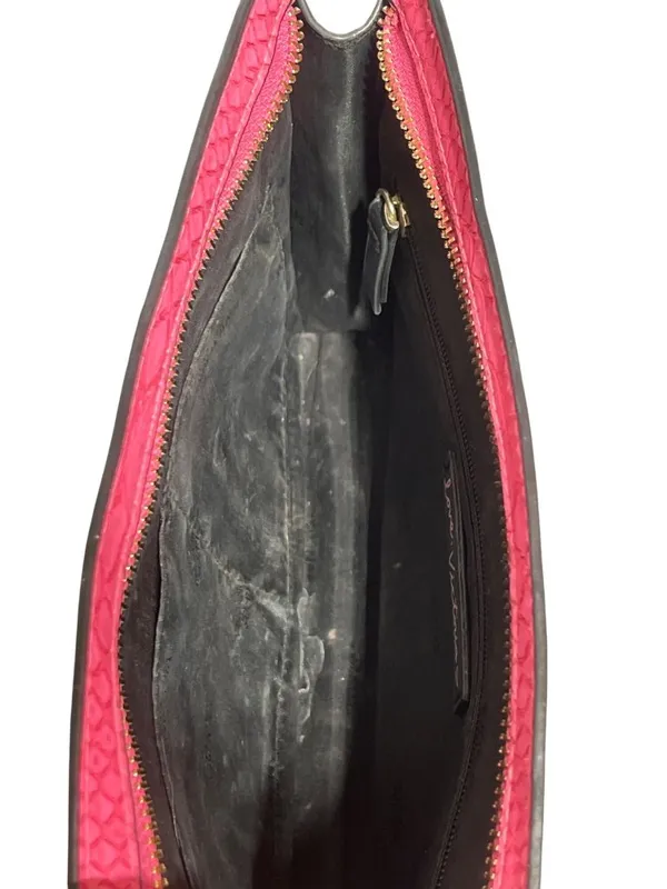 Victorias Secret Hot Pink Faux Python Clutch Makeup Bag Snakeskin Zipper Top - Image 5