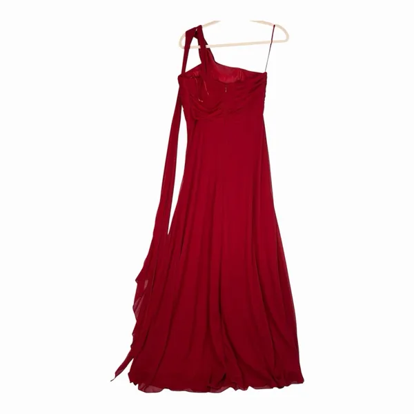 Alex Evenings Size-8 Red Chiffon‎ One Shoulder Empire Waist Evening Gown - Image 7