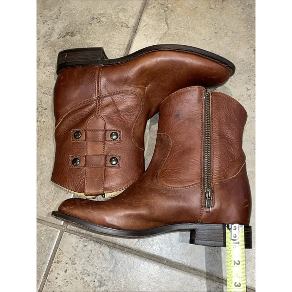 Justin Boots Cognac Leather Moto Western Ankle Boots Womens 7B MSL106 - Image 8