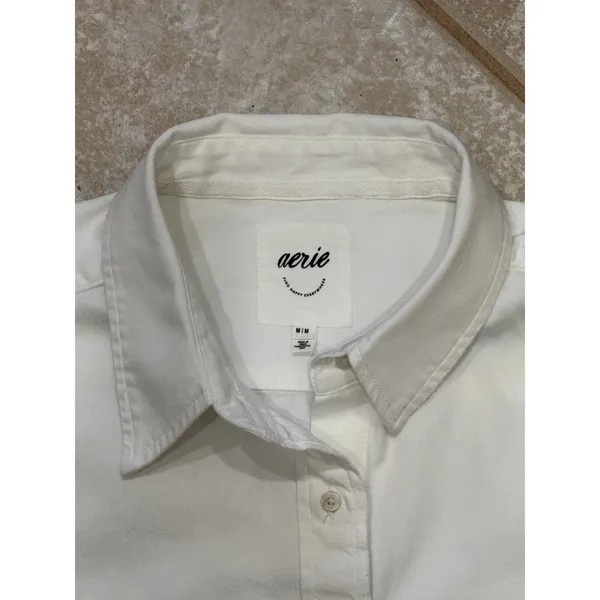 Aerie woman's white thick cotton relaxed button up shirt costal clean - Image 6