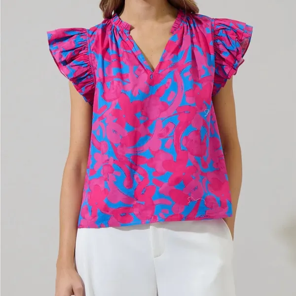 Sugarlips Yeraldi Berry Risette Ruffle Split Neck Top - Image 2