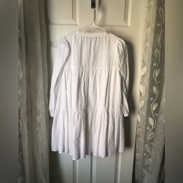 ZARA Embroidered Eyelet Floral Cotton Mini button down Dress boho babydoll sz M - Image 9