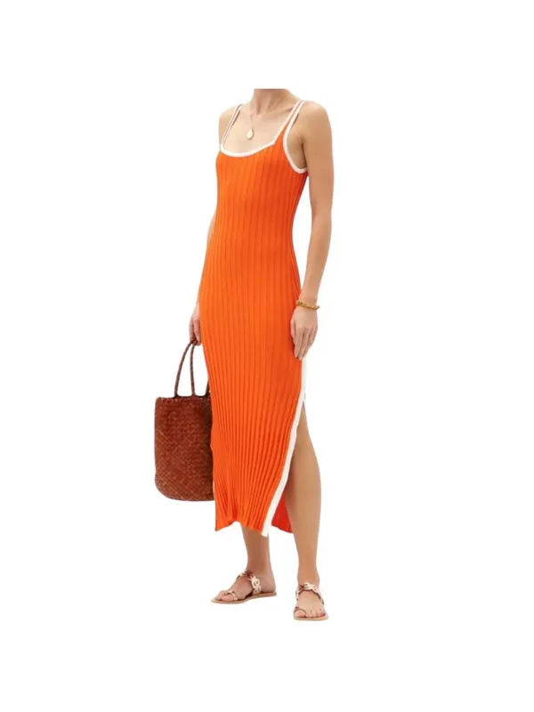 SOLID & STRIPED Orange Ribbed Maxi Dress with White Trim - Image 2