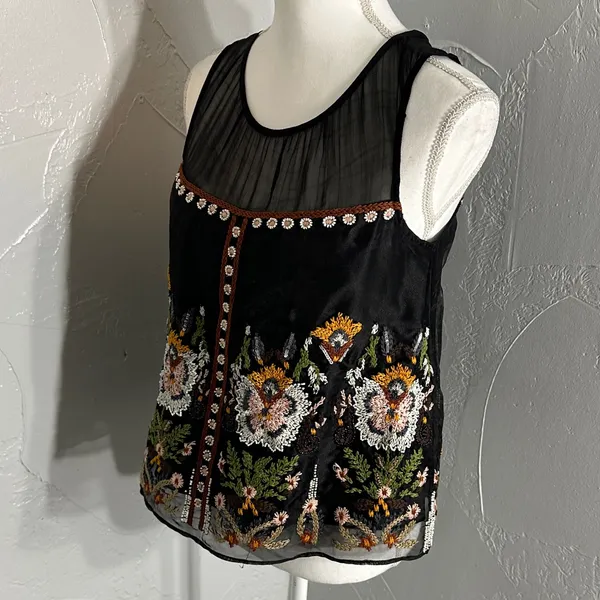 Floreat Black Sheer Floral Blouse Size 4 - Image 5