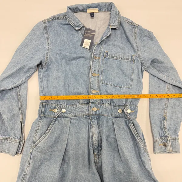 Universal Thread Denim Romper Medium Wash Button Front Long Sleeve Blue Size 10 - Image 4