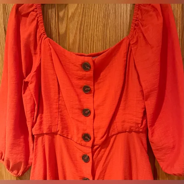 MELLODAY Orange Square Neckline A-Line Lined Mini Dress 3/4 Sleeves Size‎ XS - Image 4