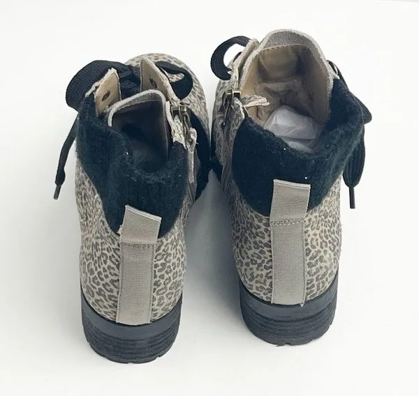 OTBT Lakewood Leather Animal Print Side Zipper Lace Up Faux Fur Lined Boots 8 - Image 9