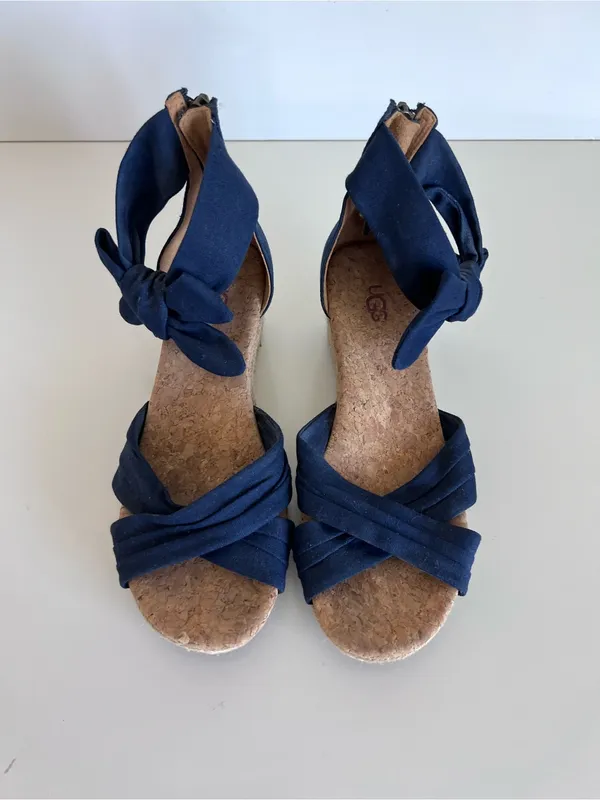 Ugg Women's Traci Espadrille Wedge Navy Blue Wrap Ankle Bow Sandal Resortwear - Image 5