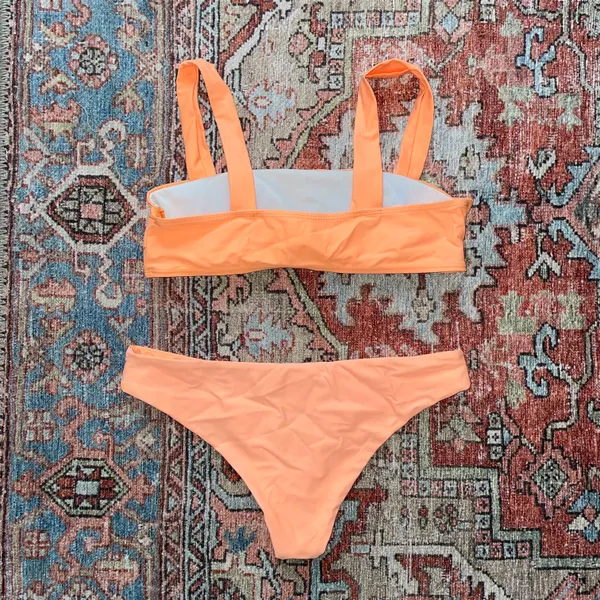 Zaful Orange Seamless Square Neck Bandeau Cheeky Bikini - Image 3