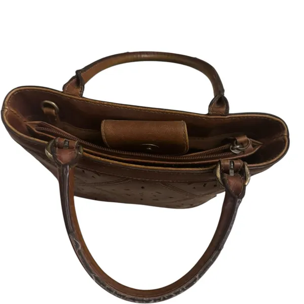 Vintage-Style‎ Brown Faux Leather Handbag Small Tote Purse w/ Cutout Detail Y2K - Image 9