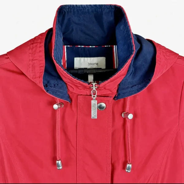 Liz Claiborne Women’s Red Hooded Anorak Jacket Petites PM Mid-Length Zip - Image 7