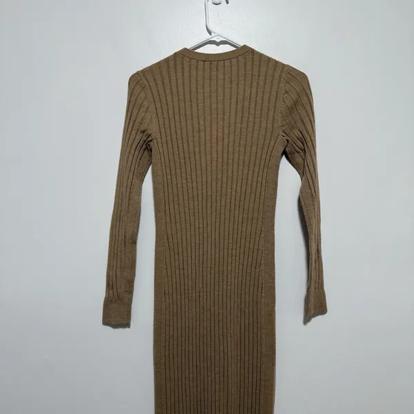 Club Monaco Camel Rib Knit Cardigan‎ Midi Sweater V-Neck Dress Size Small - Image 7