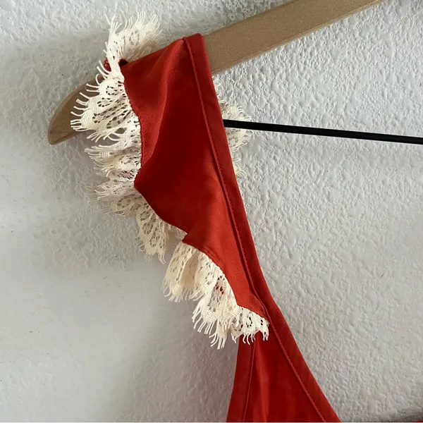 Free People Intimately Lace Strap Silky Polyester Orange Cream XS - Image 3