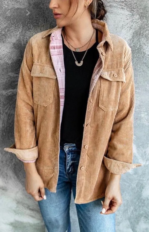 Love Tree Plaid Reversible Corduroy Jacket - Image 5