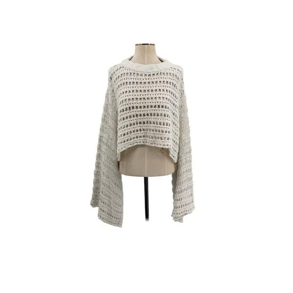 Free People Caught Up Crochet Bell Sleeve Crop‎ Sweater Boho Womens Size Small - Image 3