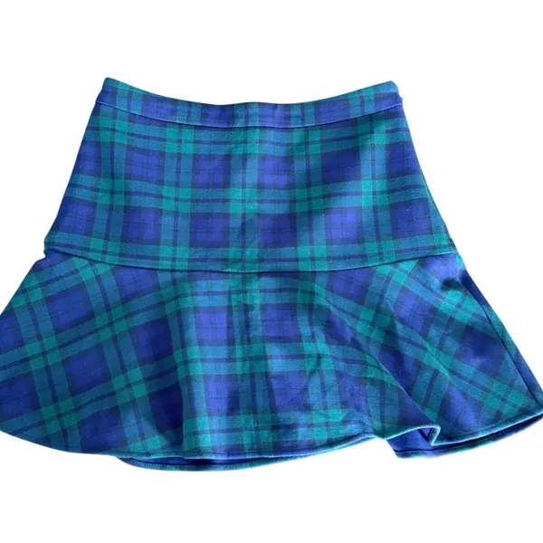 Vineyard Vines Plaid Mini Skirt Navy Green Black Watch Tartan Flounce Hem High‎ Waisted Preppy - Image 9