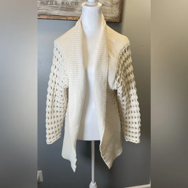 Kimchi Blue‎ Women's Sunset Open Knit Cardigan Ivory Chunky Boho Size Small - Image 3