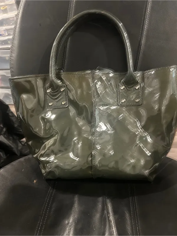 Orciani Olive Green Patent Tote - Image 2