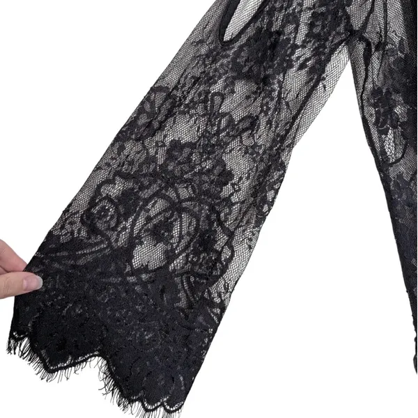 Black Floral Sheer Lace Mini Dress Coverup S Resort Witchy Whimsigoth Romantic‎ - Image 13