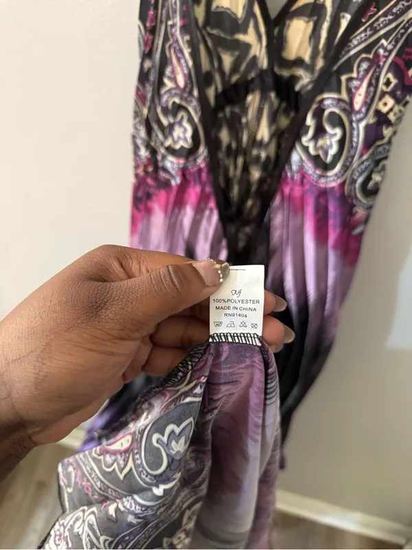 V-Neck Halter Maxi Dress in Black, Purple & Pink - Image 6