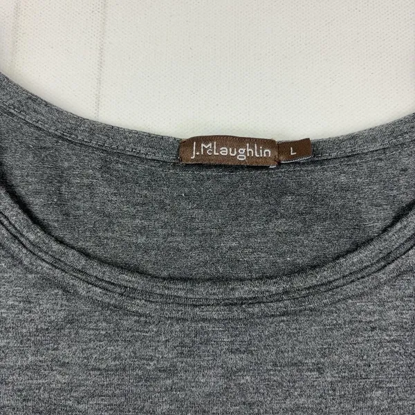 J. McLaughlin T-Shirt Womens Large Gray Crew Neck Short Sleeve Silk Cotton Blend - Image 2