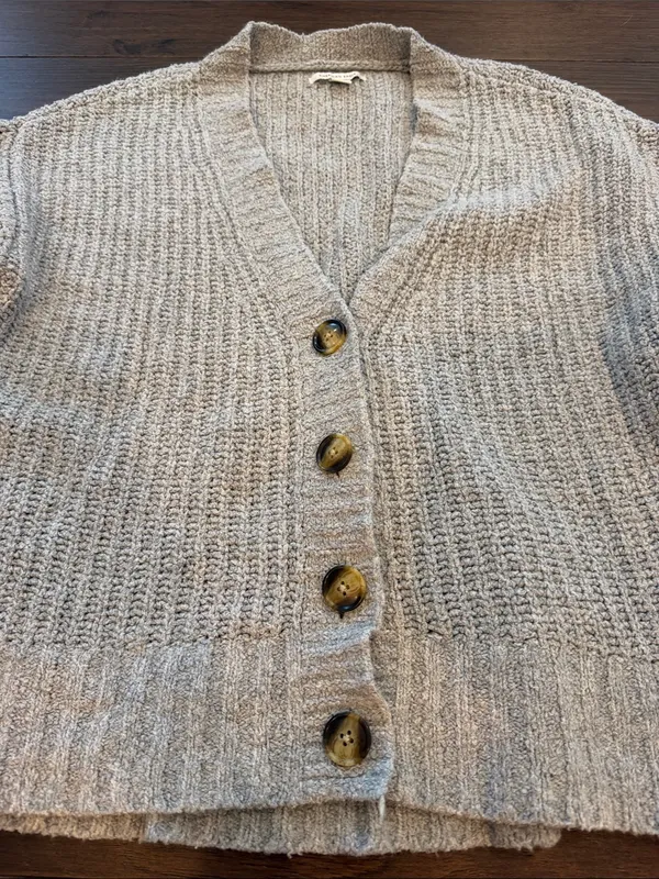 American Eagle Outfitters Light Gray Cropped Cardigan Size Small - C33-044 - Image 3
