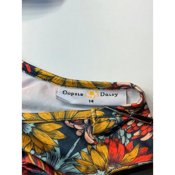 Oopsie Daisy High Low‎ Dress Size 14 White Floral Sunflower Sleeveless Boho - Image 3