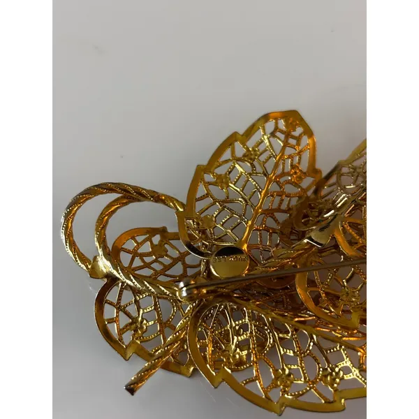 Judy Lee Brooch Women OS Gold Filigree Leaf Vintage Mid-Century‎ Pin - Image 5