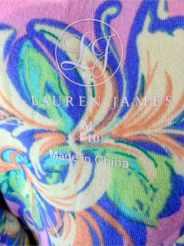 Lauren James LJ Size M Pink Tropical Floral Short Sleeve Pajama Top Sleep Shirt - Image 11