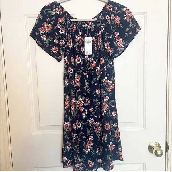 NWT Abercrombie Floral Babydoll Dress Navy Cottagecore Romantic Boho Flowy M - Image 3