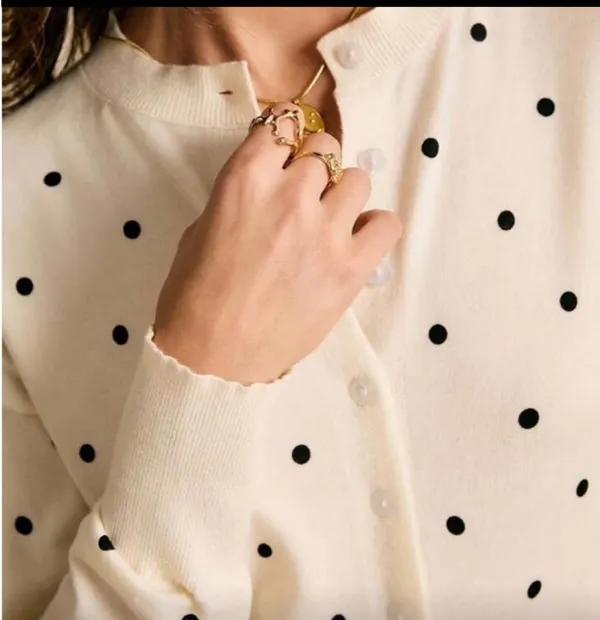 Maeve Cream Cardigan with Black Polka Dots - Image 4