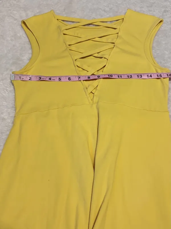 New York & company medium Yellow Cap-Sleeve Lattice-Back Fit & Flare Dress - Image 5