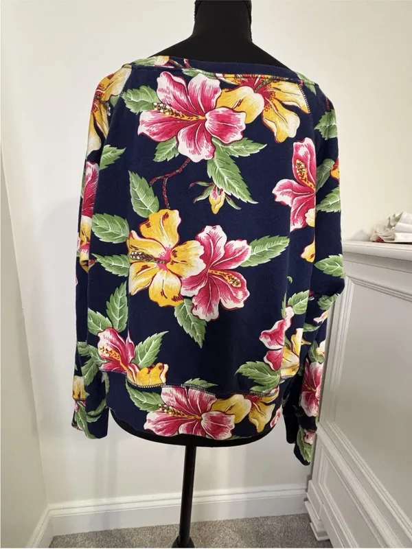 polo ralph Lauren women’s Floral Hibiscus Crop Sweatshirt Size Large Wide Neck - Image 6