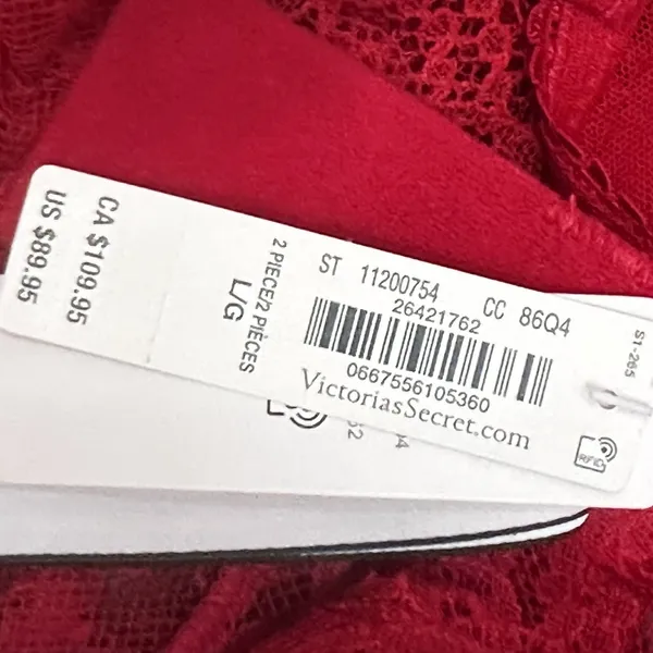 Victoria's Secret Sheer Lace Unlined Babydoll Top Bra Size Large Floral Red Sexy - Image 9