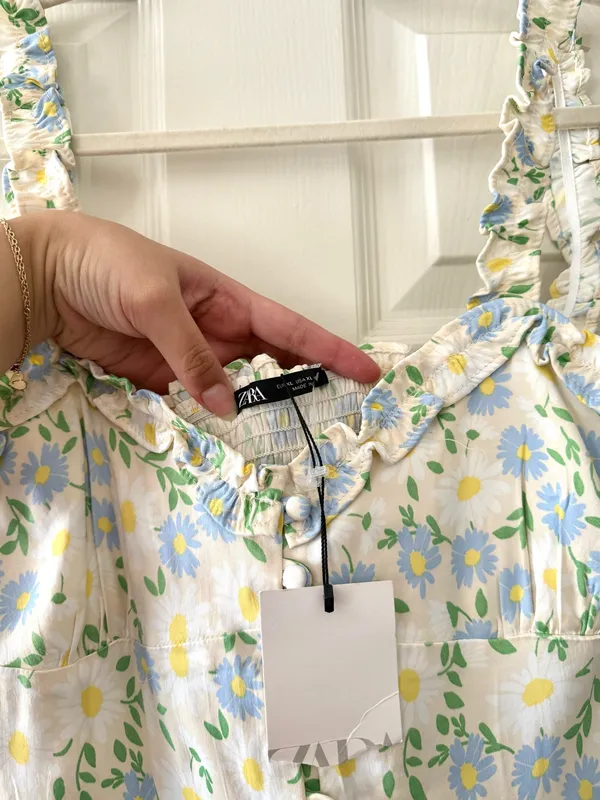 BNWT ZARA Pastel Floral Satin Sweetheart Ruffle Strap Mini Dress - Image 7