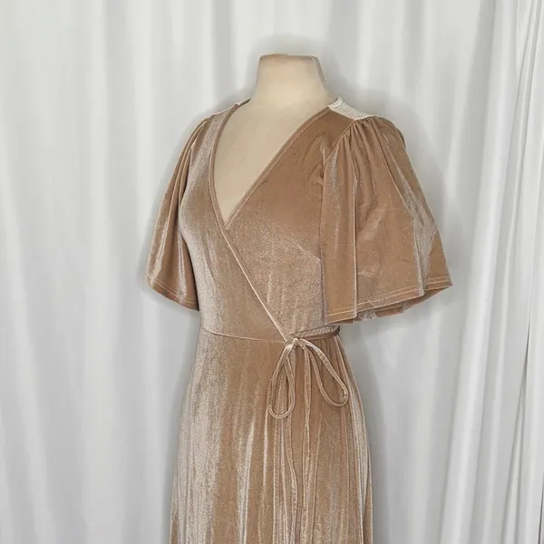 BALTIC BORN Meghan Velvet Wrap Maxi Dress Champagne Holiday Party Stretch Large - Image 7