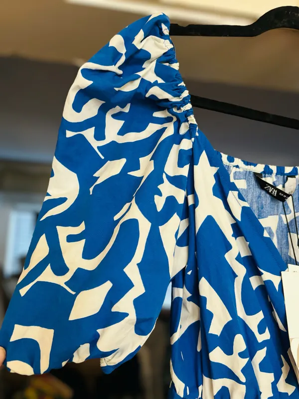 Zara Womens XS Printed Pop Puff Sleeve Maxi Dress •Surplice Neckthe tag is off - Image 3