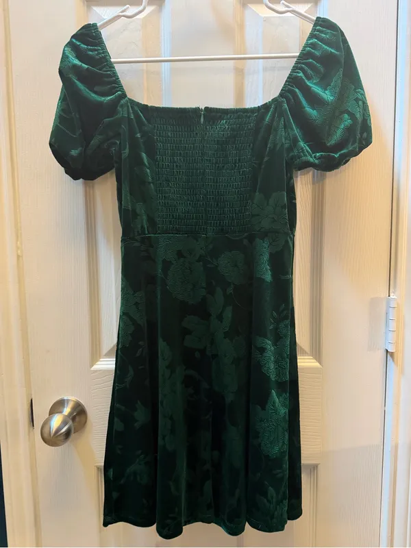 Altar'd State Deep Green Floral Velvet Mini Dress size XS - Image 5