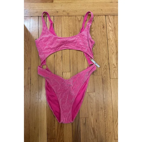 SKIMS Size 4x Magenta Pink Glitter Sparkle Swimsuit Sexy Cut Out Monokini NWT - Image 5