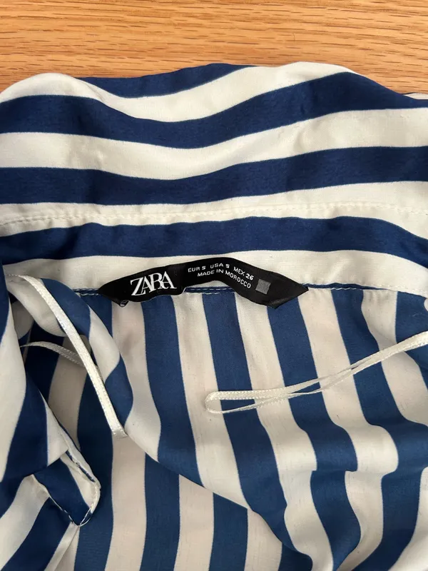Zara silk white and blue stripped button down - Image 3