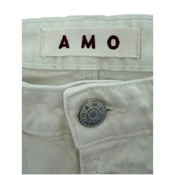 AMO Bella White Oak Distressed‎ High Rise Slim Straight Jeans Off White 27 - Image 5