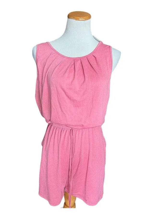 NWT Womens Yibock Summer Casual Loose Sleeveless Pleated Tank Romper - Sz L - Image 2