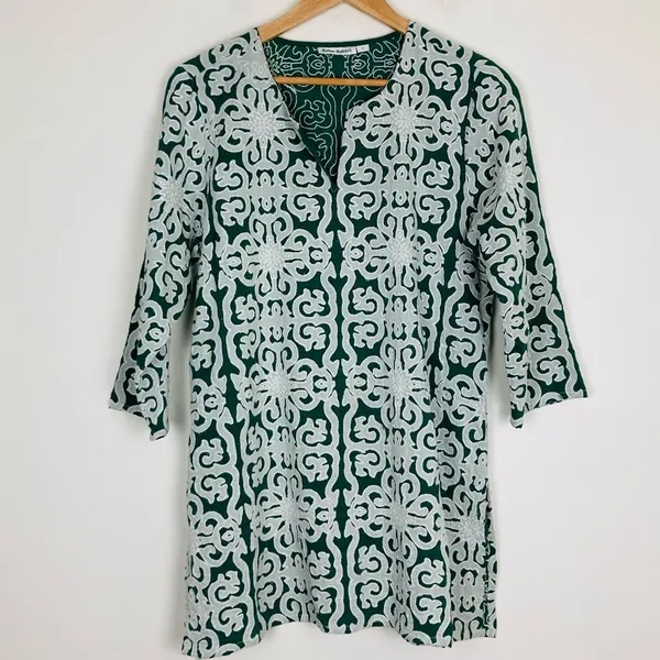 Roller Rabbit Appricus Kurta top or mini dress. Green with white appliqué. Med - Image 6