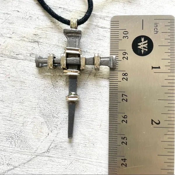 Hematite nail stake cross on cord Gray - Image 7
