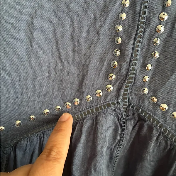 Abercrombie & Fitch Silver Sequins Dusty Blue Boho Babydoll Blouse M - Image 13
